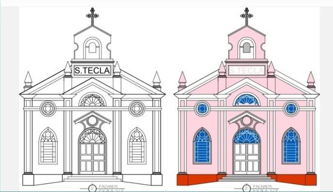 Projeto arquitetônico da fachada da Igreja Santa Tecla